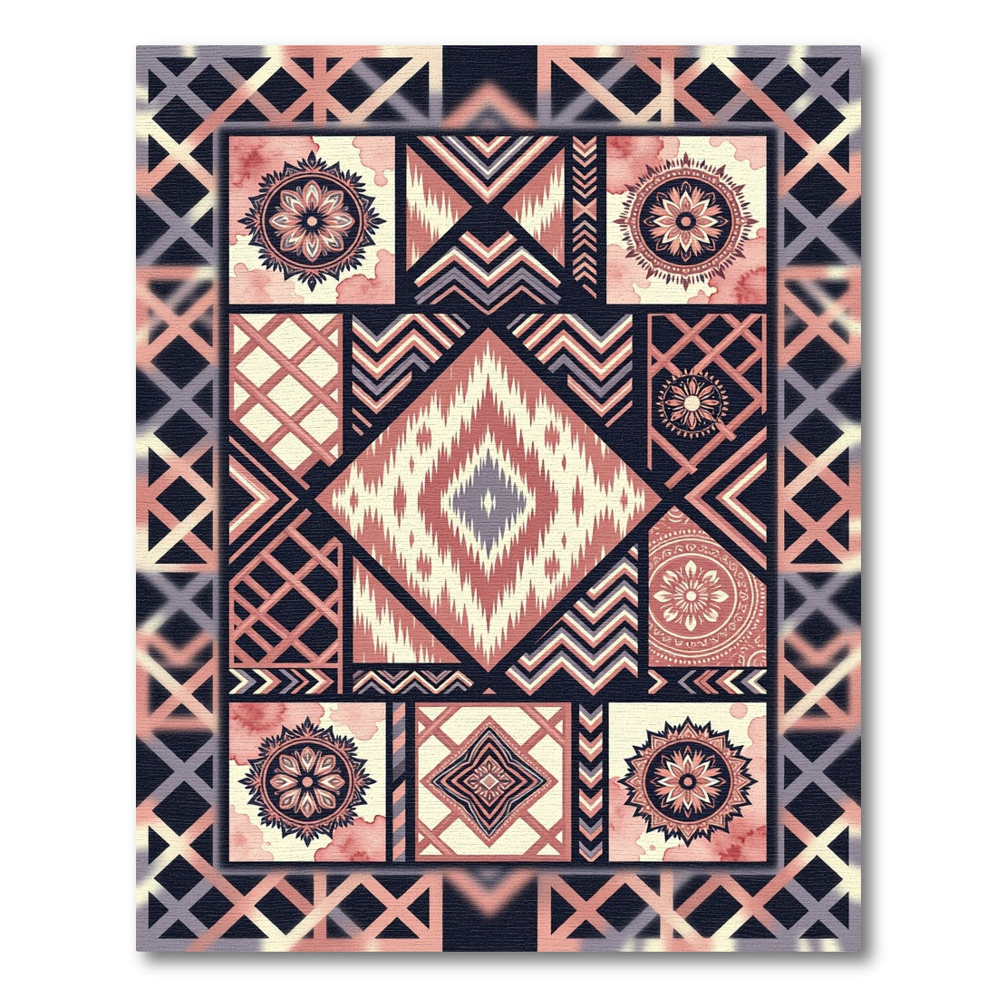 Eclectic Rose Gold Geometric Mandala Collage Rug