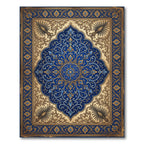 Ornate Indigo Floral Medallion Scroll Rug