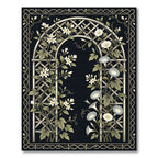 Black Botanical Trellis with Garden Flowers Rug