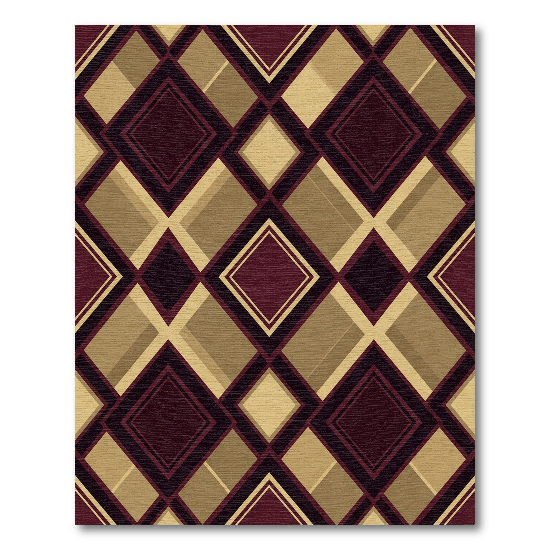 Elegant Maroon and Gold Argyle Geometry Rug