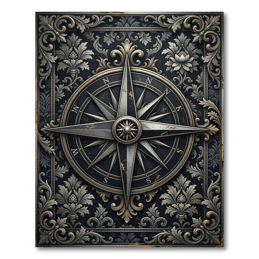 Antique Gold Compass Floral Medallion Rug