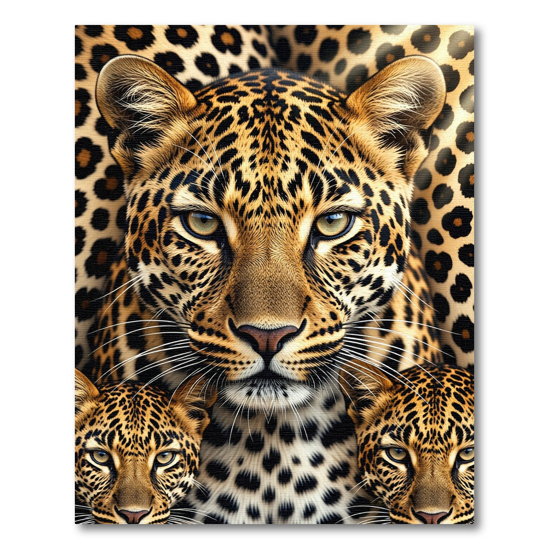 Majestic Golden Leopard Face Trio Rug