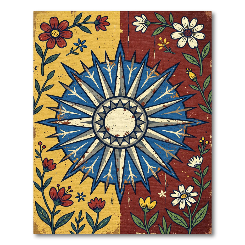Vintage Floral Compass Sunburst Rug