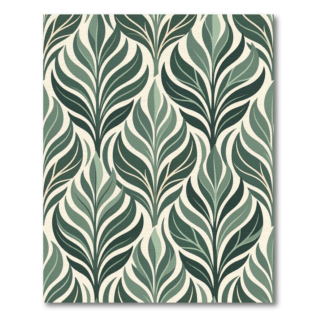 Olive Green Stylized Botanical Leaf Rug
