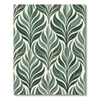 Olive Green Stylized Botanical Leaf Rug