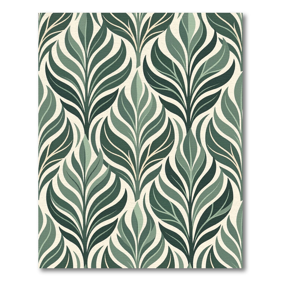Olive Green Stylized Botanical Leaf Rug