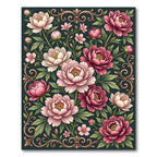 Romantic Blush Peony Botanical Scroll Rug