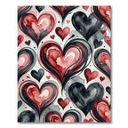Crimson Gray Watercolor Hearts Swirl Rug