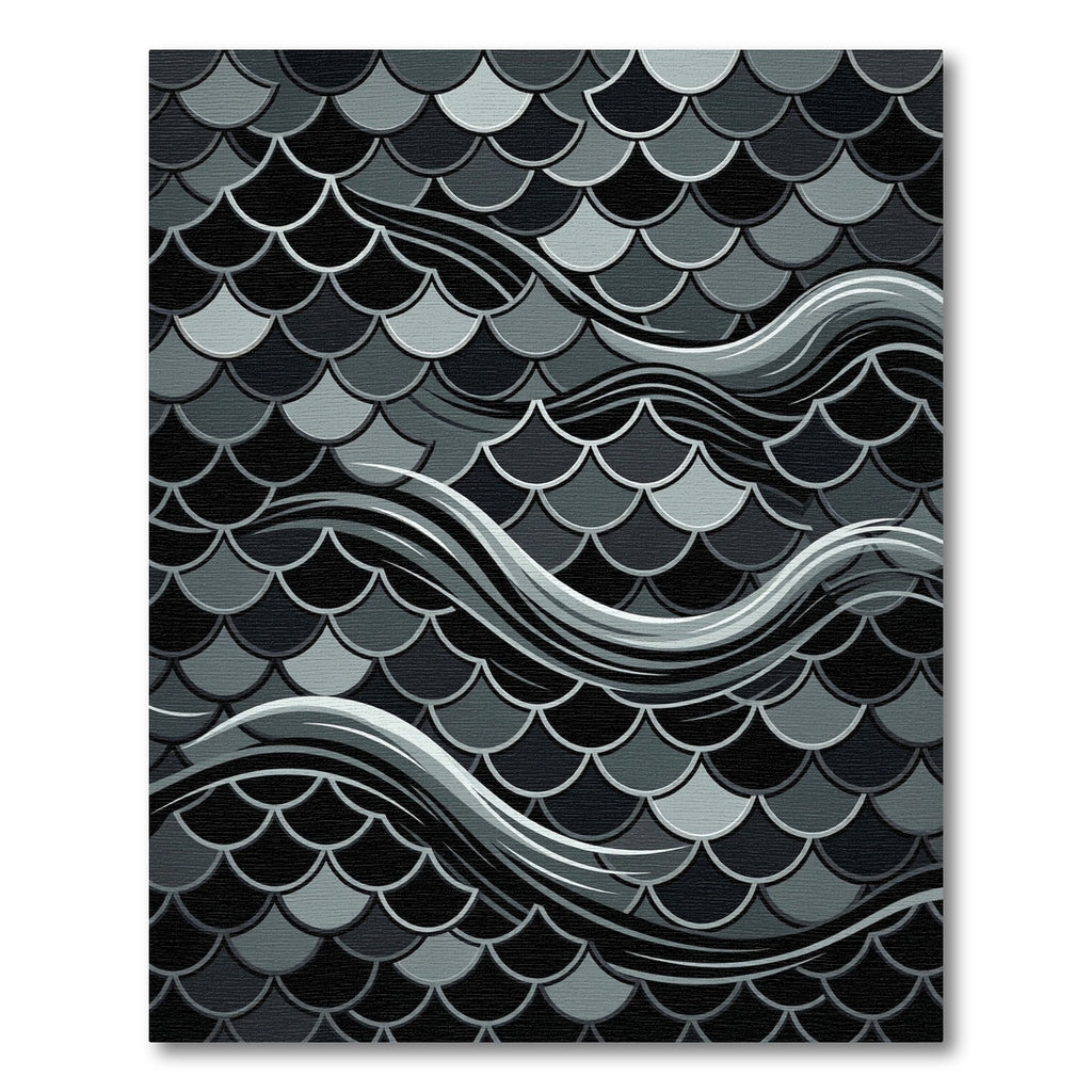 Dark Gray Scale Wave Composition Rug