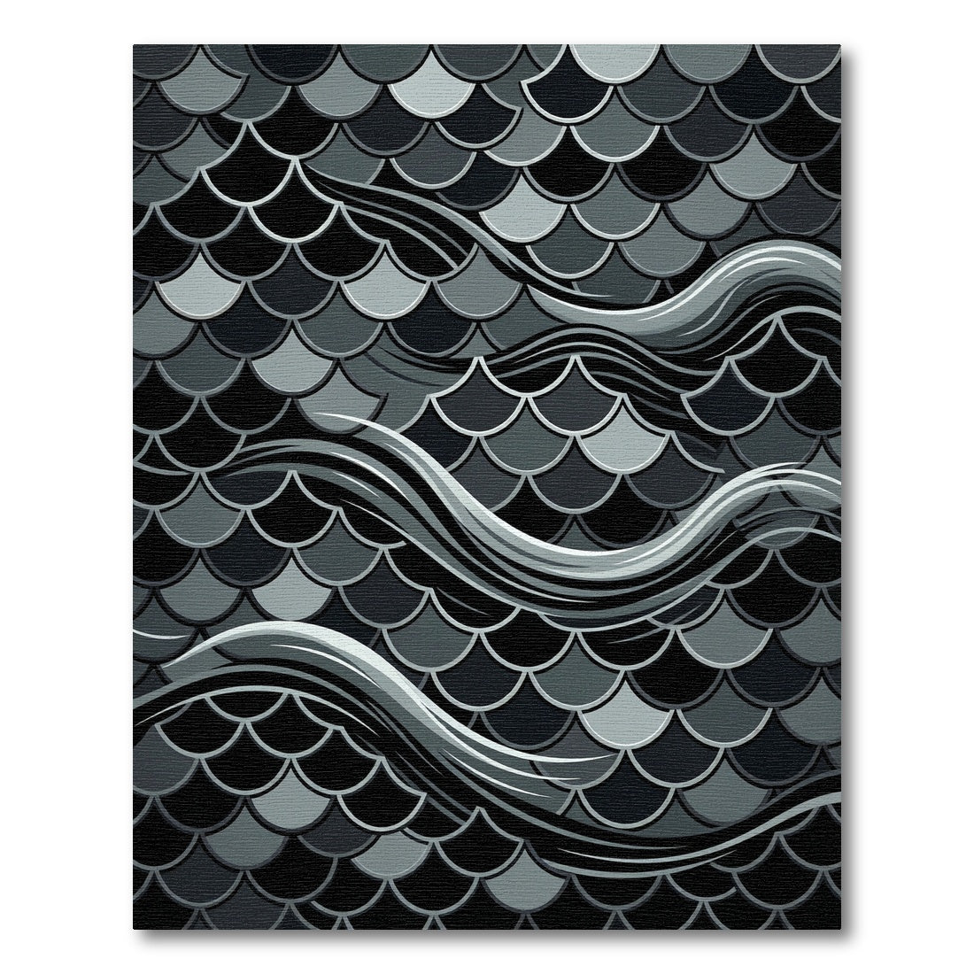 Dark Gray Scale Wave Composition Rug