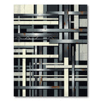 Industrial Gray Monochromatic Grid Artwork Rug