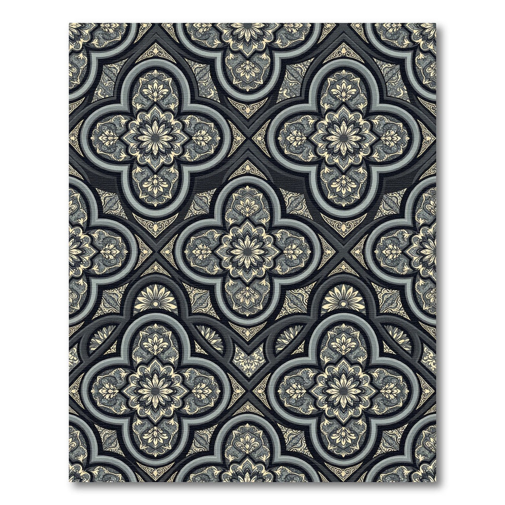 Elegant Slate Gray Damask Quatrefoil Rug
