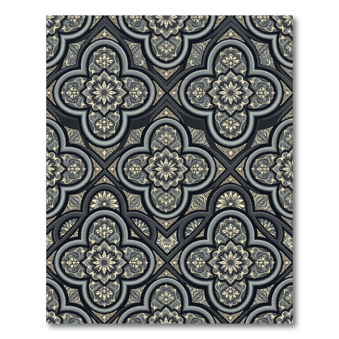 Elegant Slate Gray Damask Quatrefoil Rug