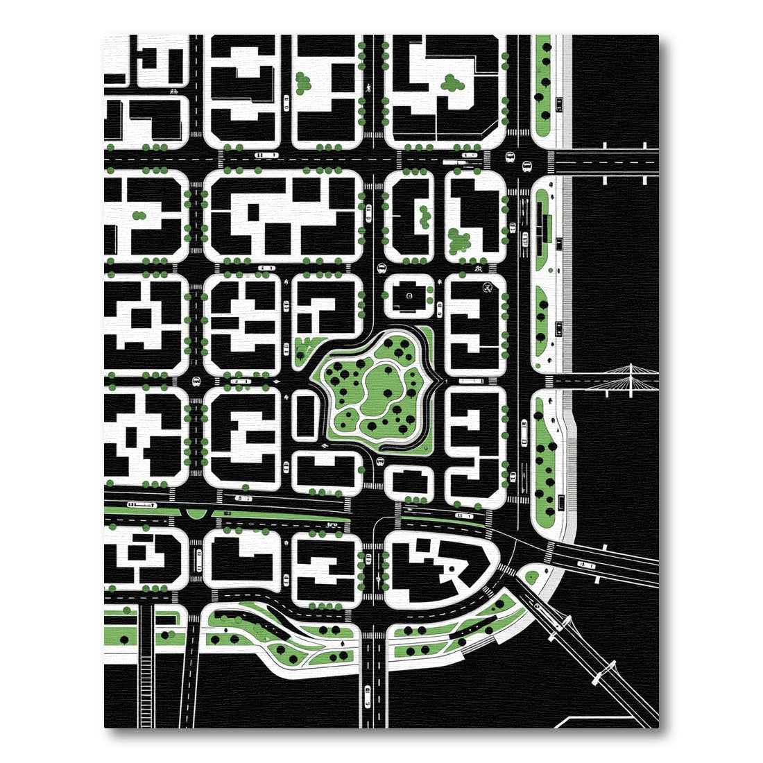 Minimalist Black and White Abstract Cityscape Rug