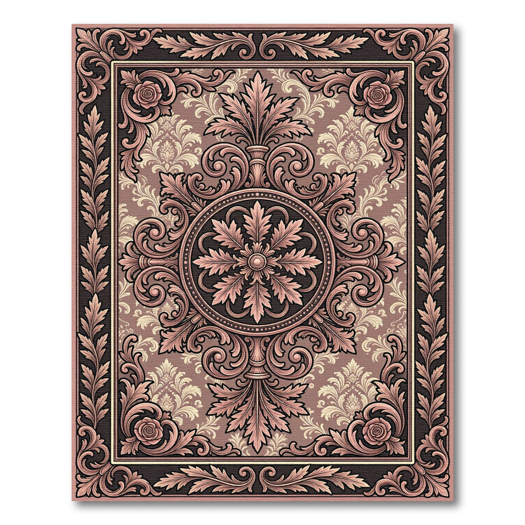 Ornate Mauve Damask Floral Medallion Rug