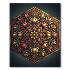 Elegant Gold and Crimson Hexagonal Floral Rug