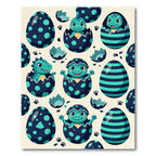 Playful Teal Dinosaur Egg Hatching Illustration Rug
