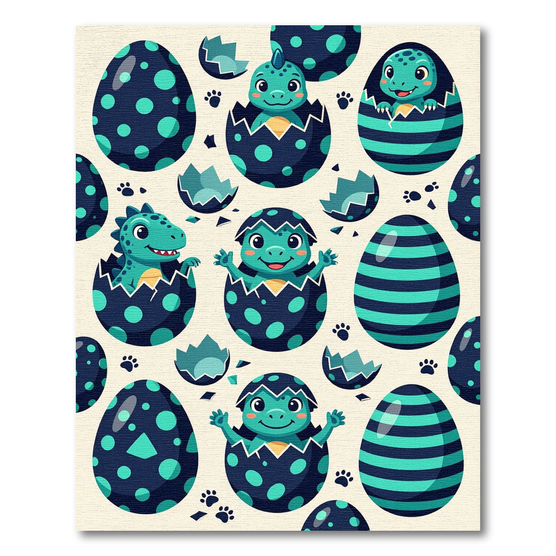 Playful Teal Dinosaur Egg Hatching Illustration Rug
