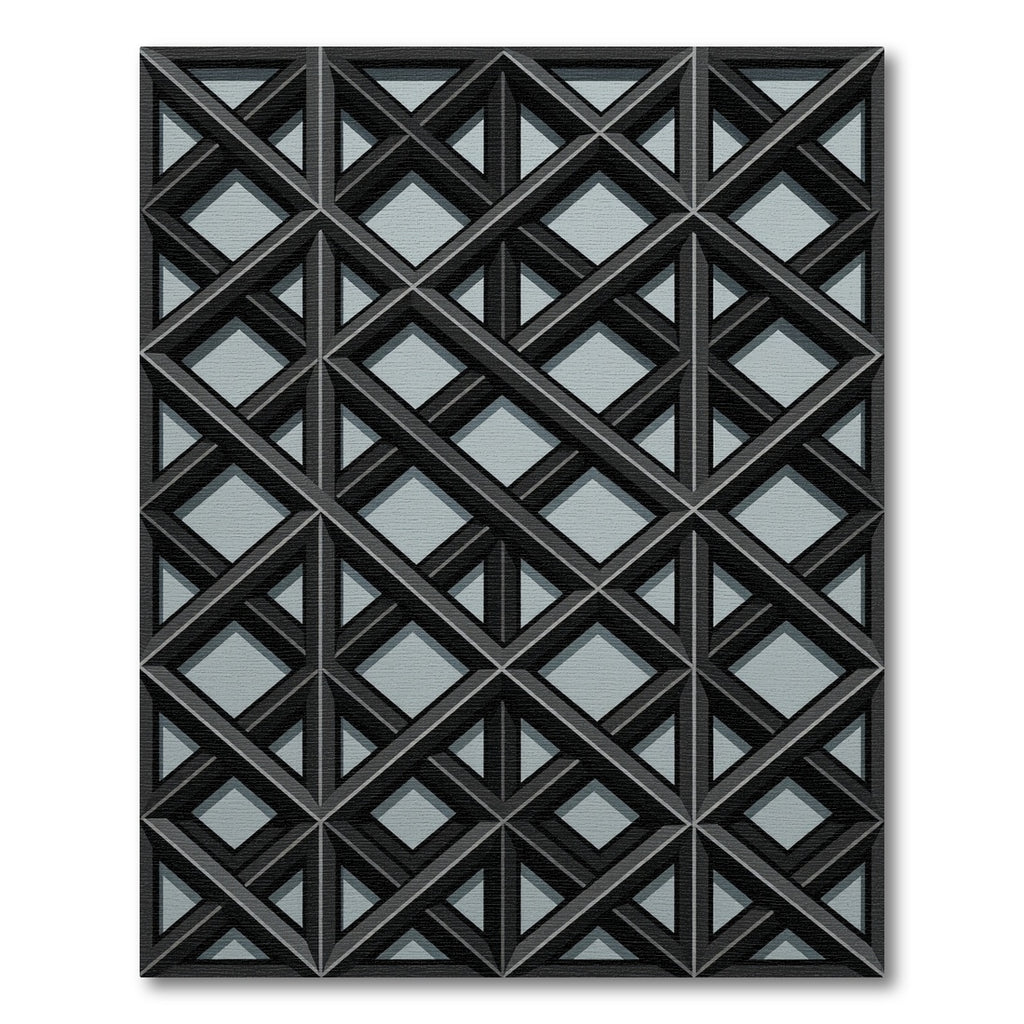 Modern Charcoal Gray Interlocking Geometric Grid Rug