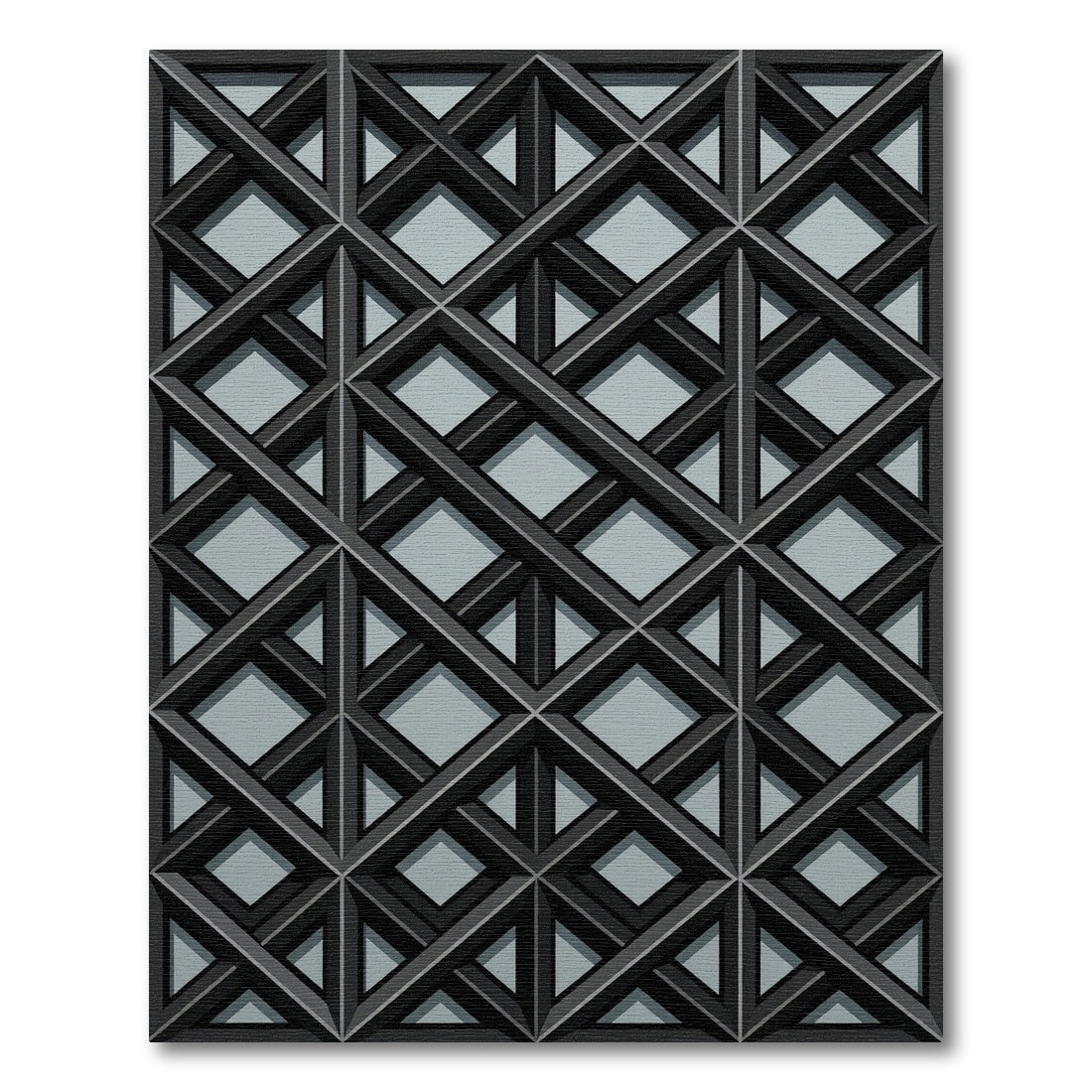 Modern Charcoal Gray Interlocking Geometric Grid Rug