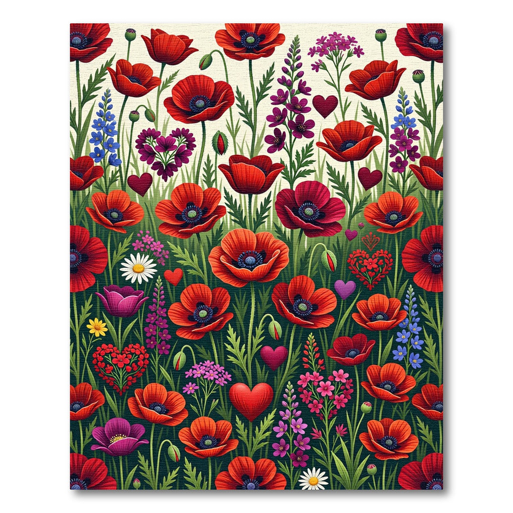 Vibrant Red Poppy Heart Garden Rug