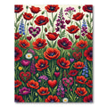 Vibrant Red Poppy Heart Garden Rug