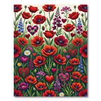 Vibrant Red Poppy Heart Garden Rug