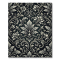 Elaborate Floral Scroll Black Silver Rug