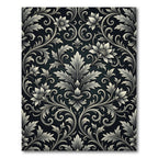Elaborate Floral Scroll Black Silver Rug