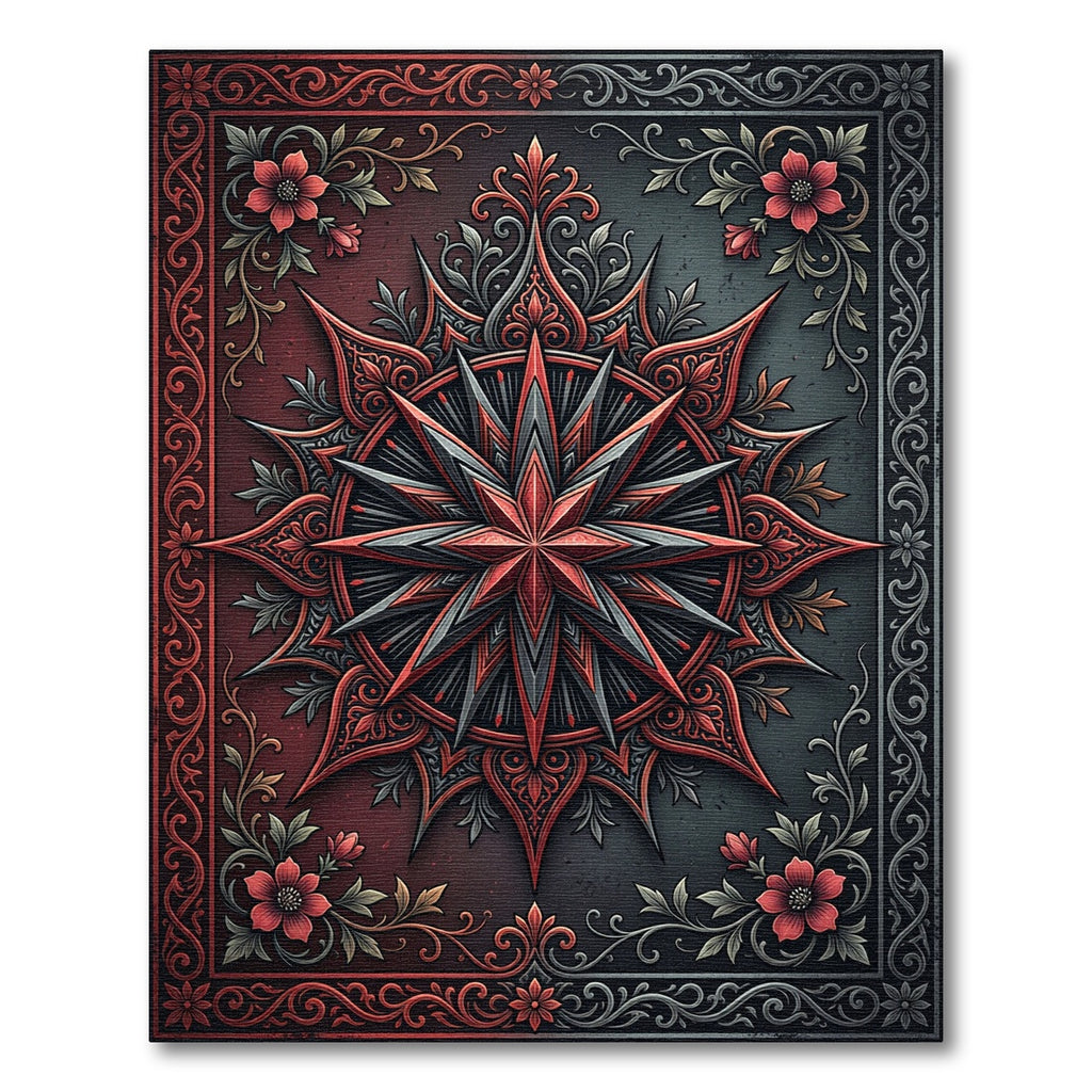 Gothic Crimson Star Floral Medallion Rug