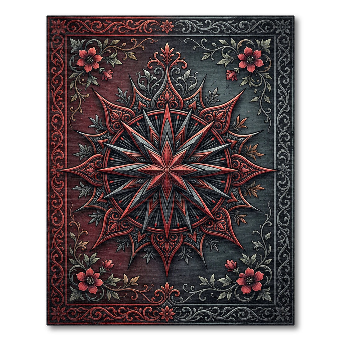Gothic Crimson Star Floral Medallion Rug
