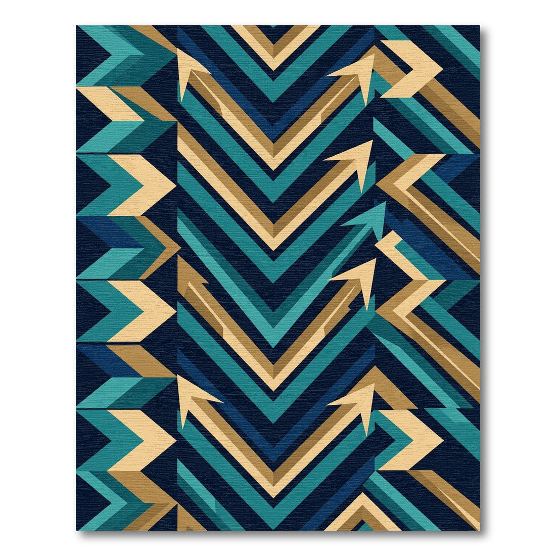 Modern Abstract Teal and Gold Chevron Rug