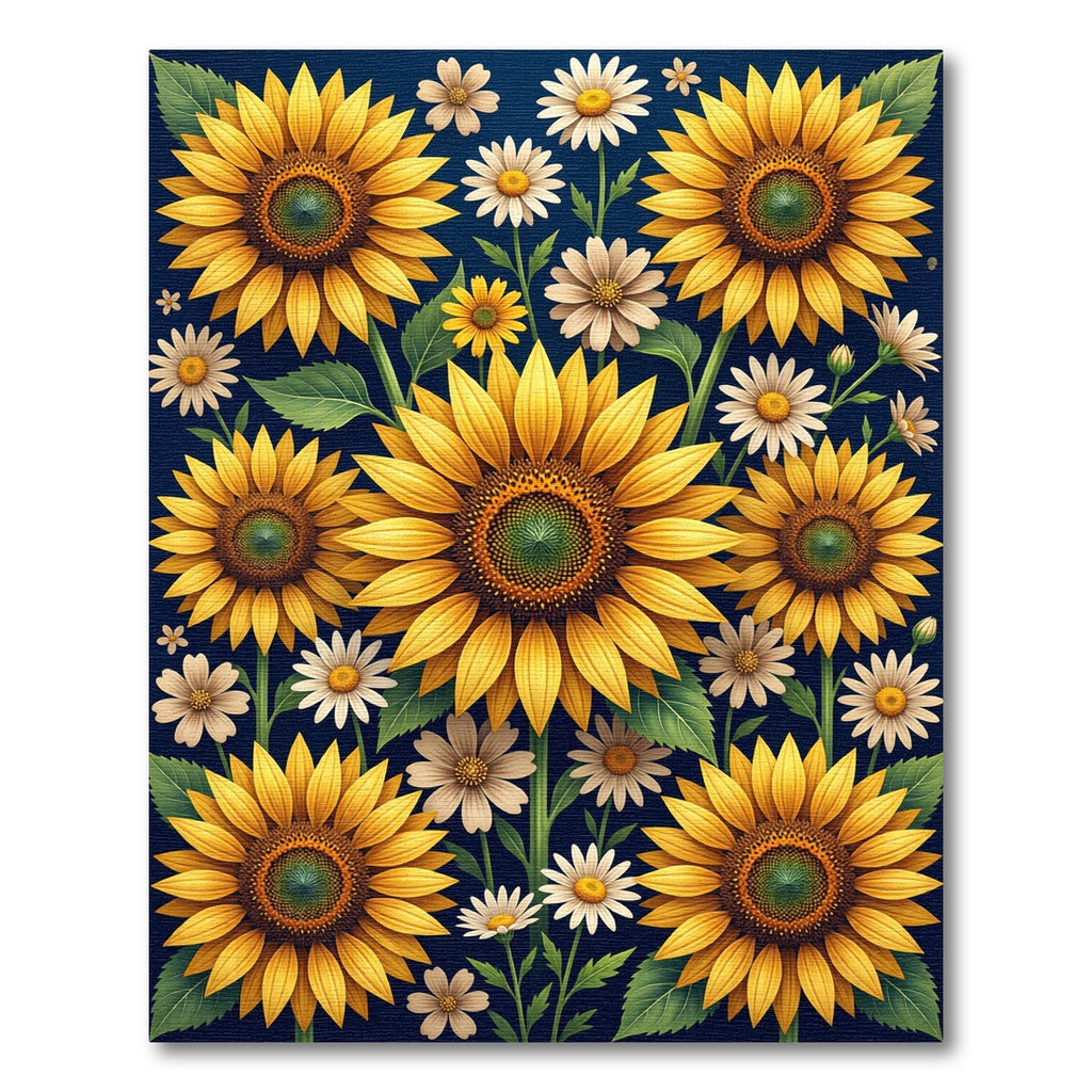 Sunflowers and Daisies Navy Botanical Rug