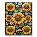 Sunflowers and Daisies Navy Botanical Rug
