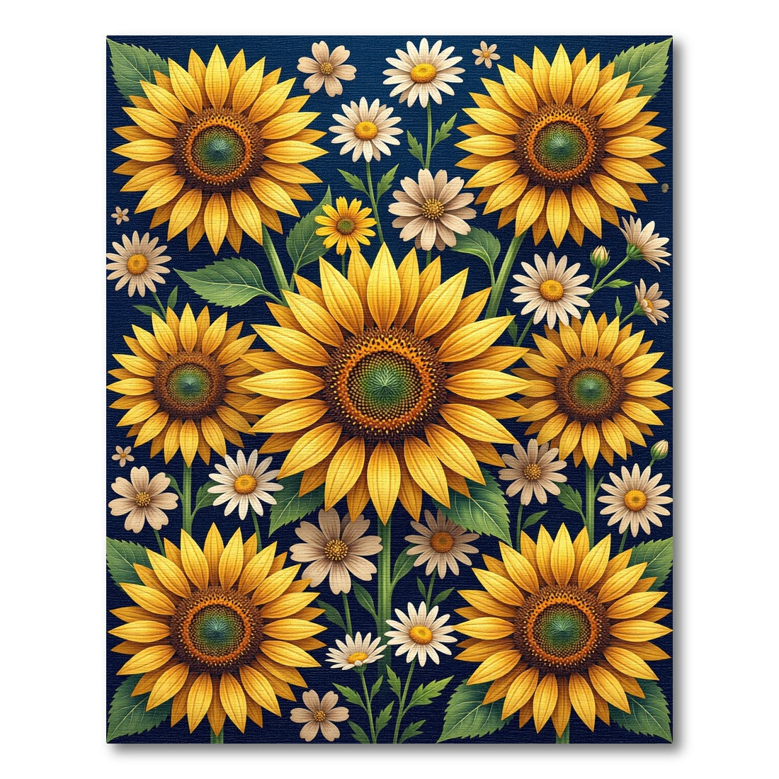 Sunflowers and Daisies Navy Botanical Rug
