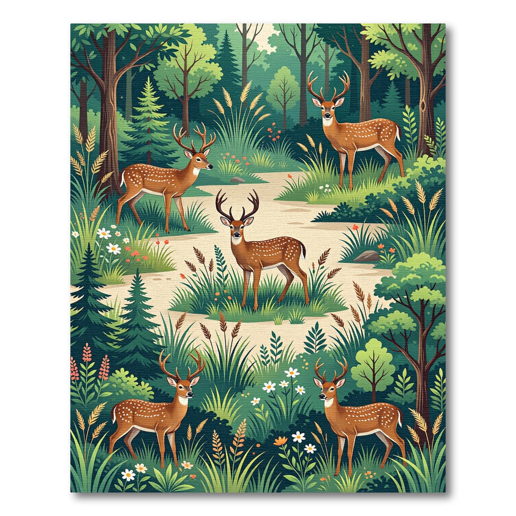 Enchanted Woodland Forest Deer Scene Rug