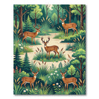 Enchanted Woodland Forest Deer Scene Rug