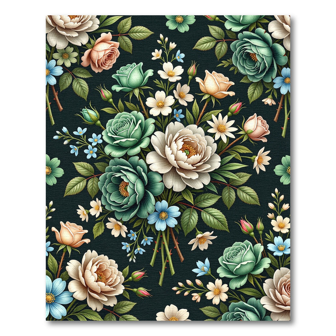 Vintage Botanical Rose Bouquet Arrangement Rug