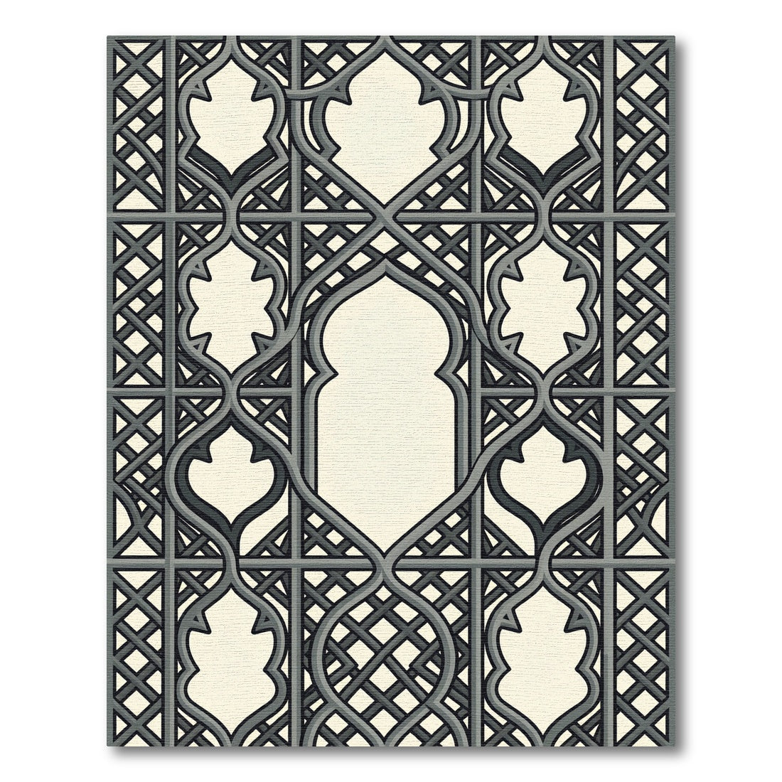 Gray Quatrefoil Lattice Arch Rug