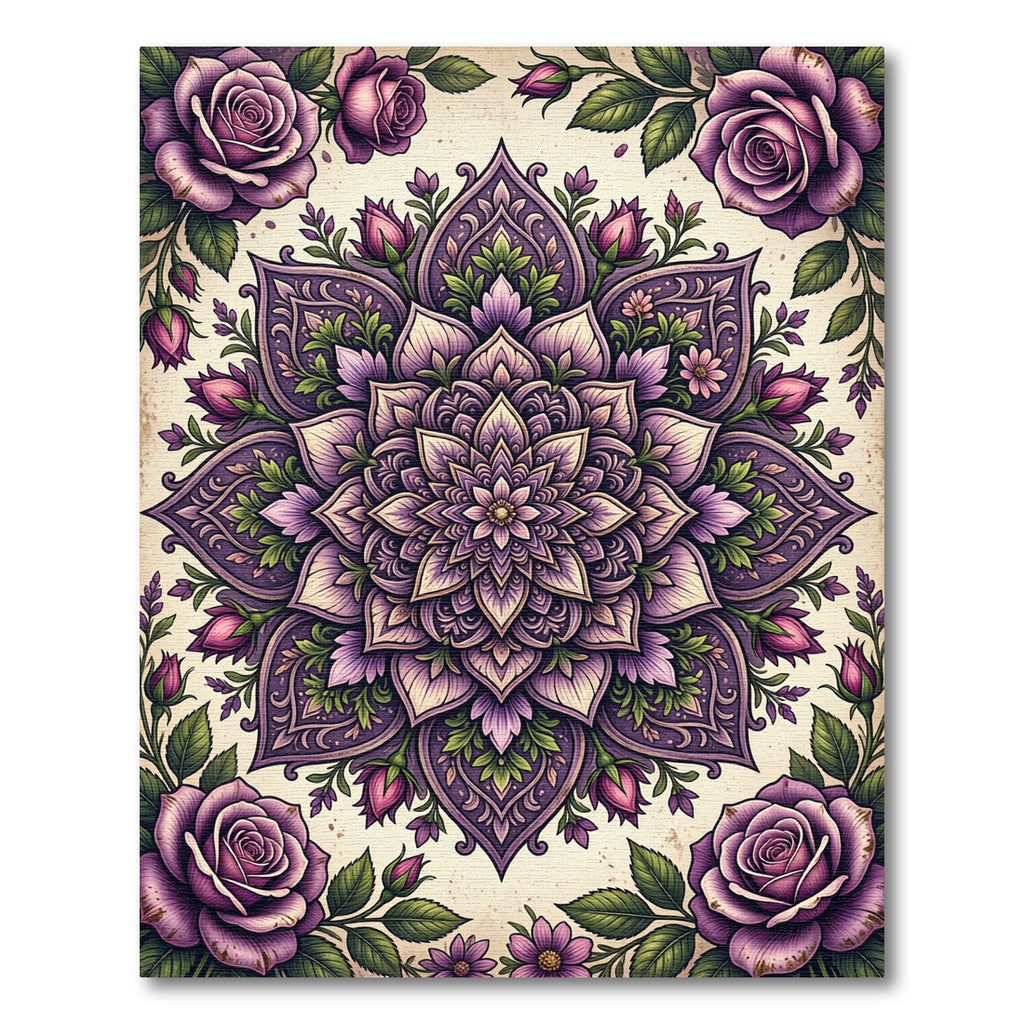 Elegant Purple Rose Mandala Floral Accent Rug