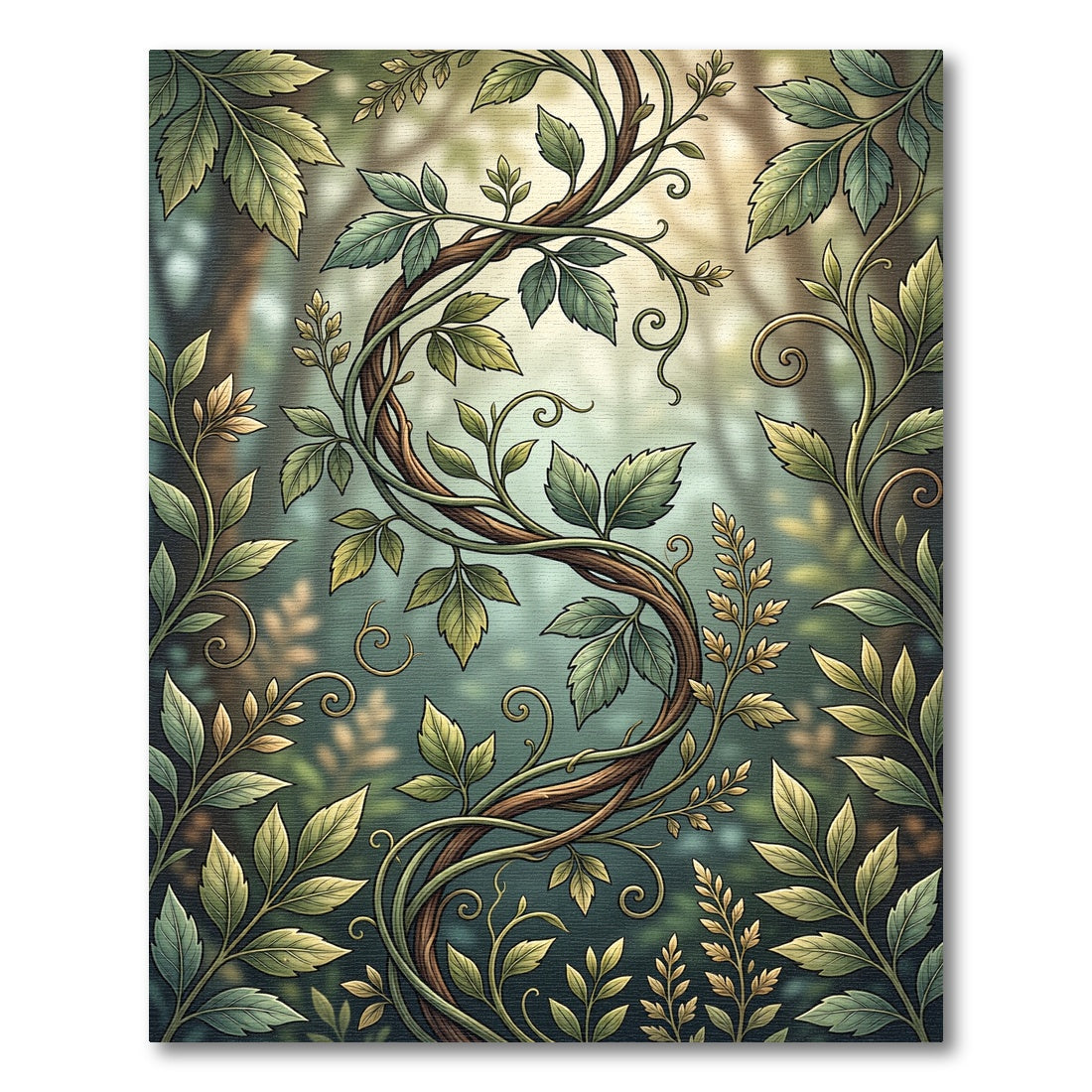 Lush Green Woodland Leaf Vine Rug