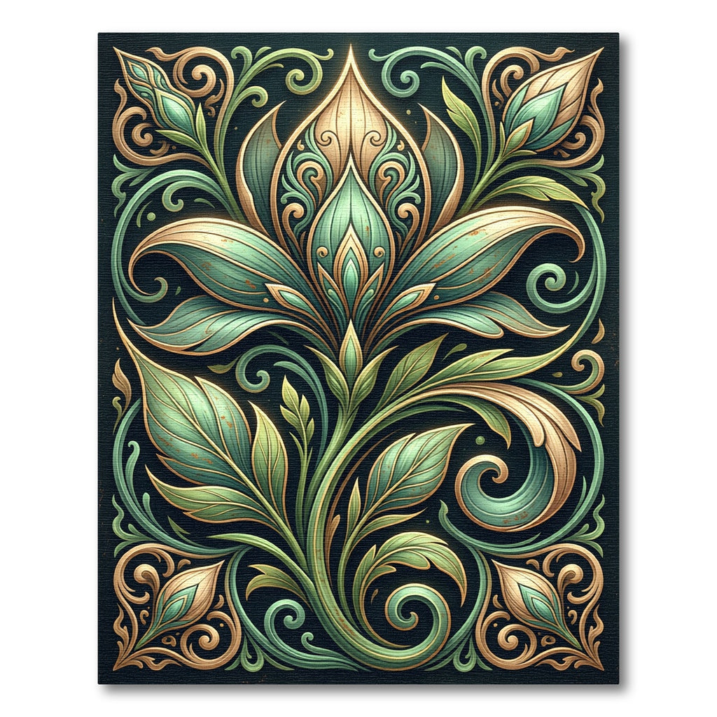 Elegant Sage Gold Flourish Botanical Rug