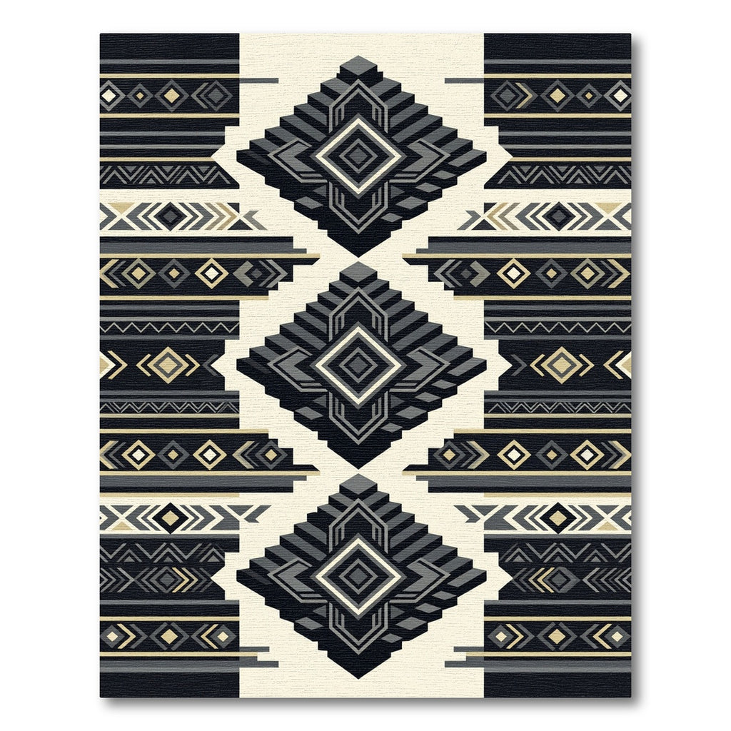 Monochrome Geometric Step Diamond Rug