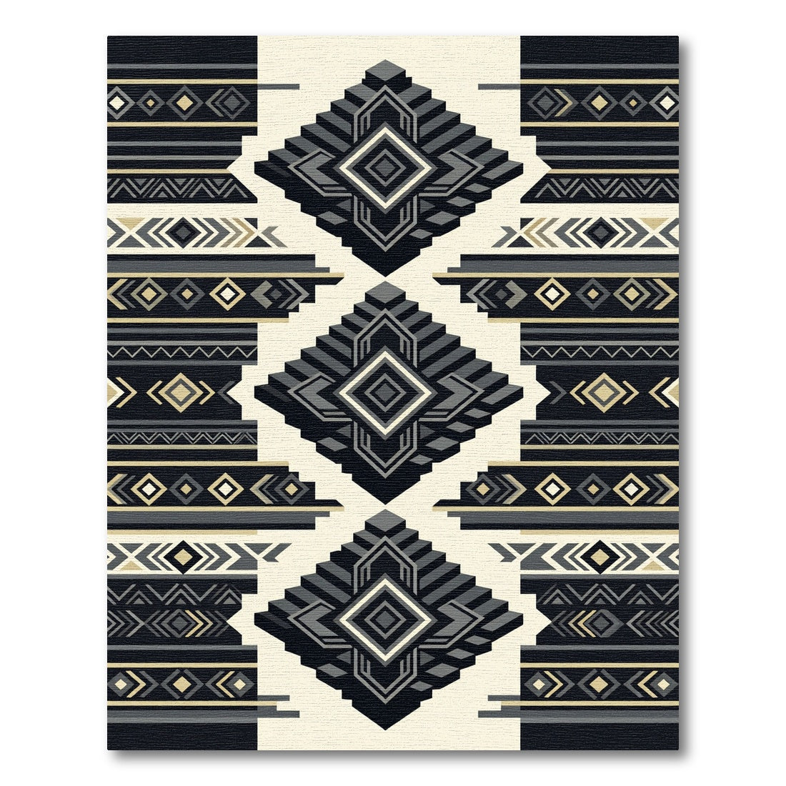 Monochrome Geometric Step Diamond Rug