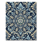 Elegant Navy Blue Rose Damask Medallion Rug