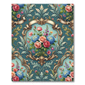 Ornate Baroque Blue Rose Bouquet Rug