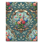 Ornate Baroque Blue Rose Bouquet Rug