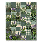 Green Sage Rosemary Flower Tile Rug