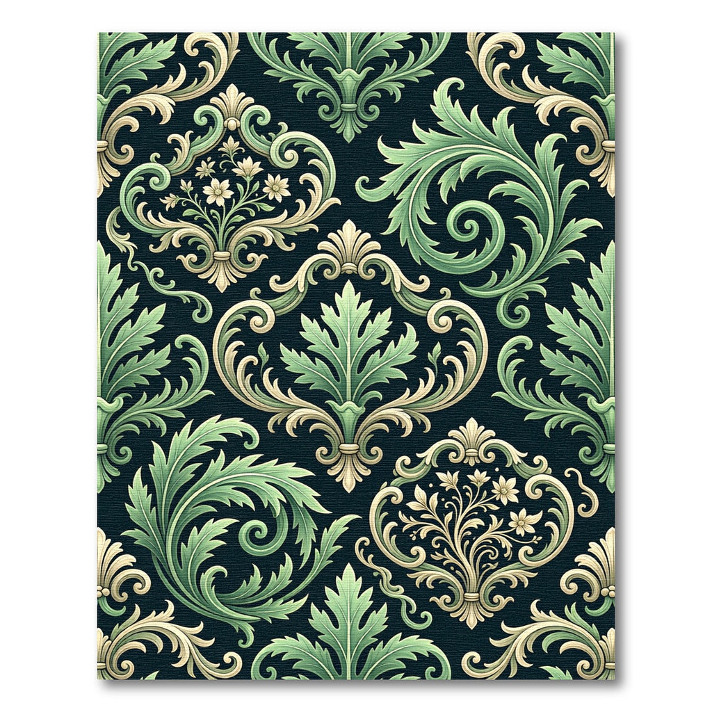 Elegant Green Scrolled Foliage Ornament Rug