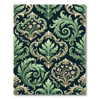 Elegant Green Scrolled Foliage Ornament Rug
